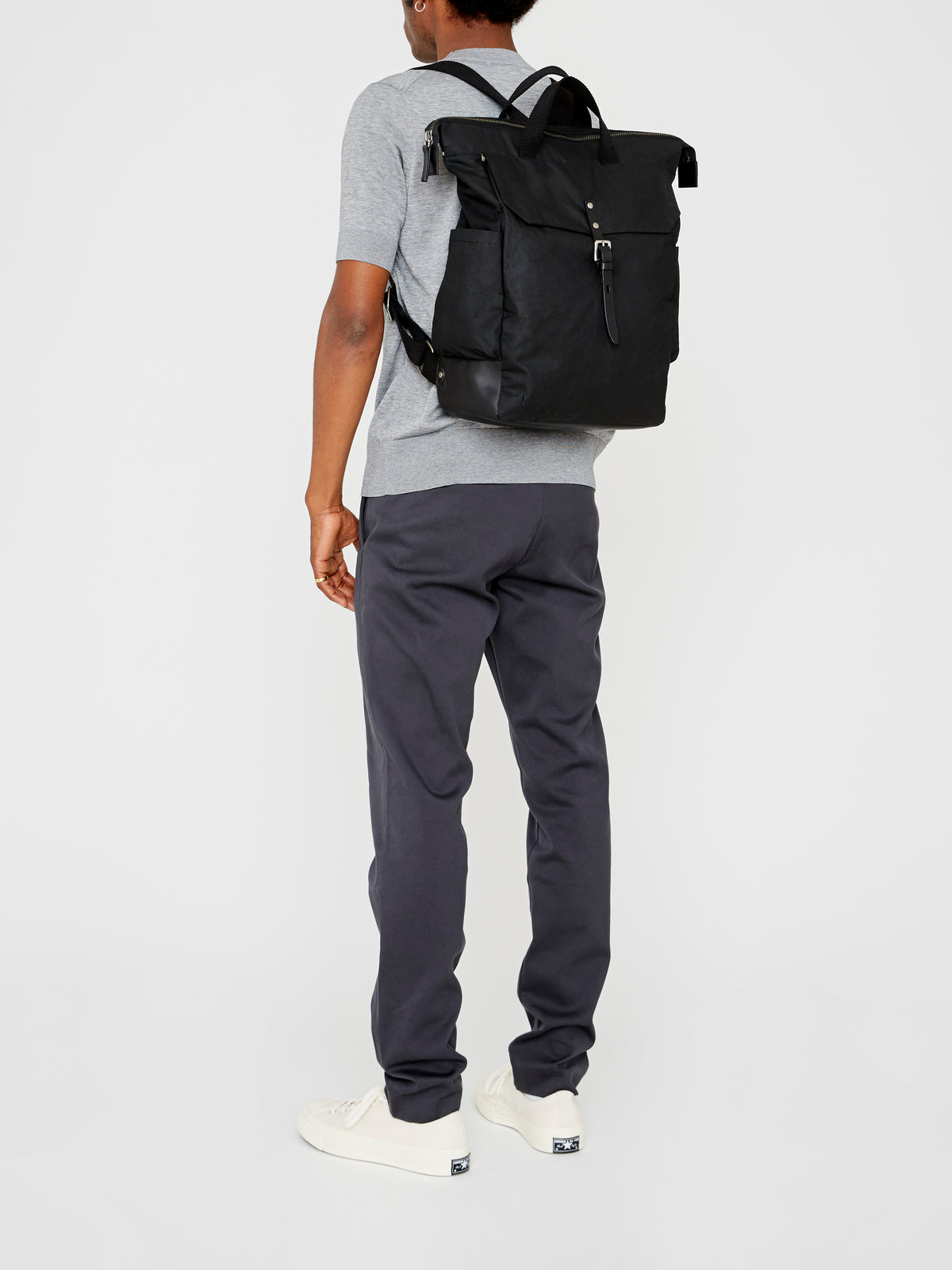 Fin Waxed Cotton Backpack in Black Ally Capellino