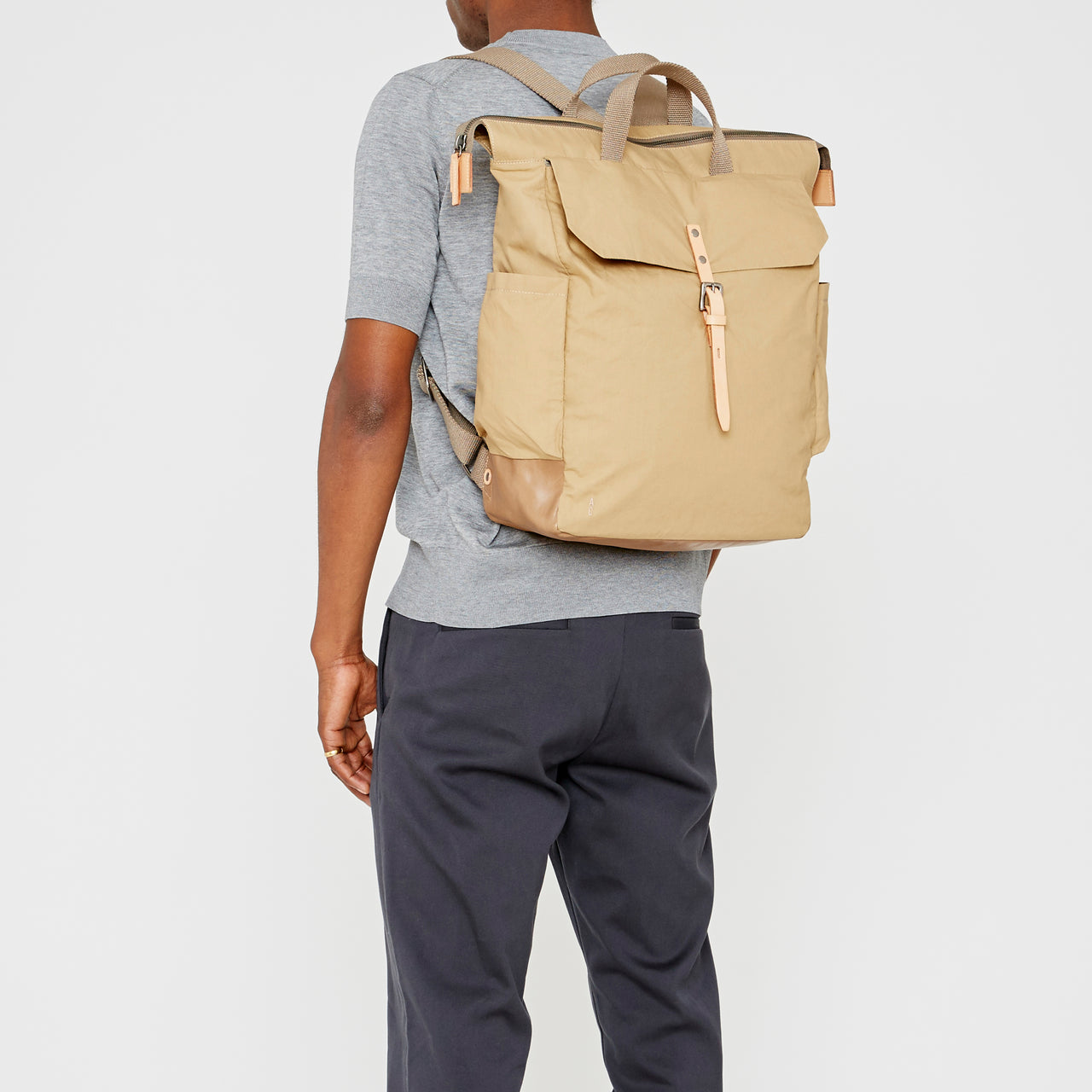 Fin Waxed Cotton Backpack in Sand