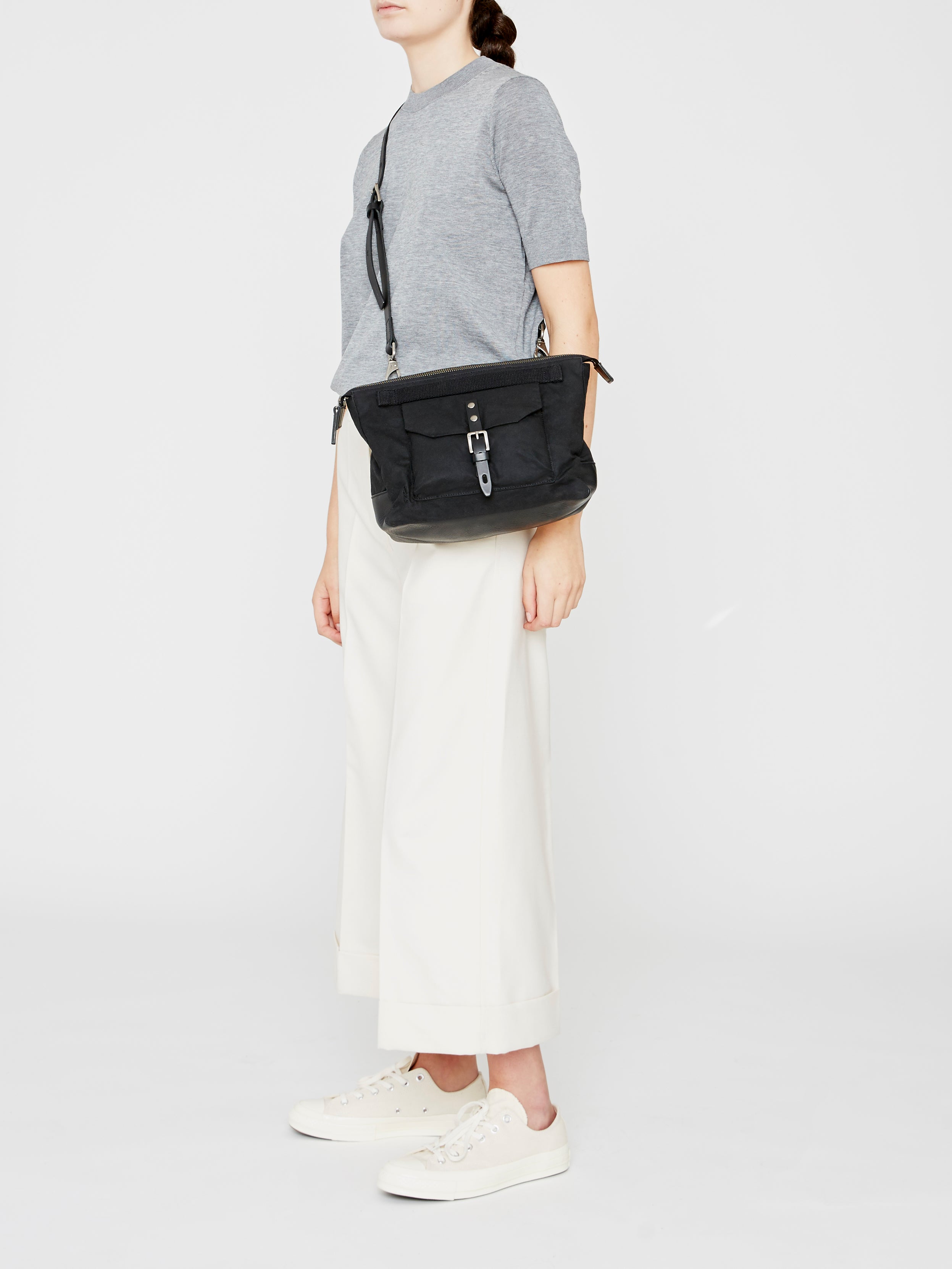 Francesca Waxed Cotton Crossbody Bag in Black-CROSS BODY-Ally Capellino-Ally Capellino