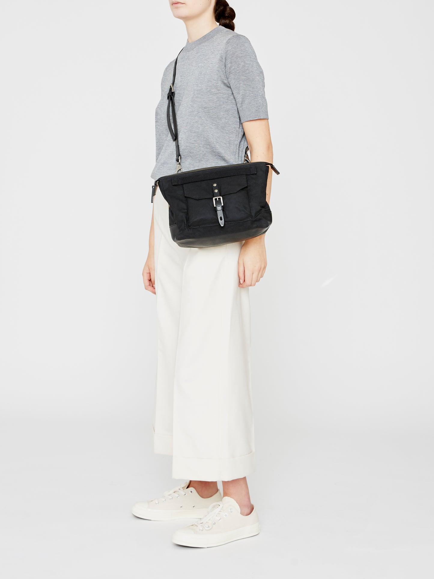 Francesca Waxed Cotton Crossbody Bag in Black-CROSS BODY-Ally Capellino-Ally Capellino