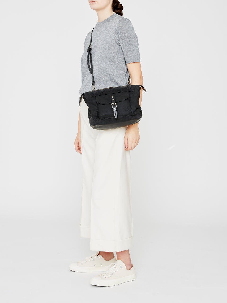 Francesca Waxed Cotton Crossbody Bag in Black
