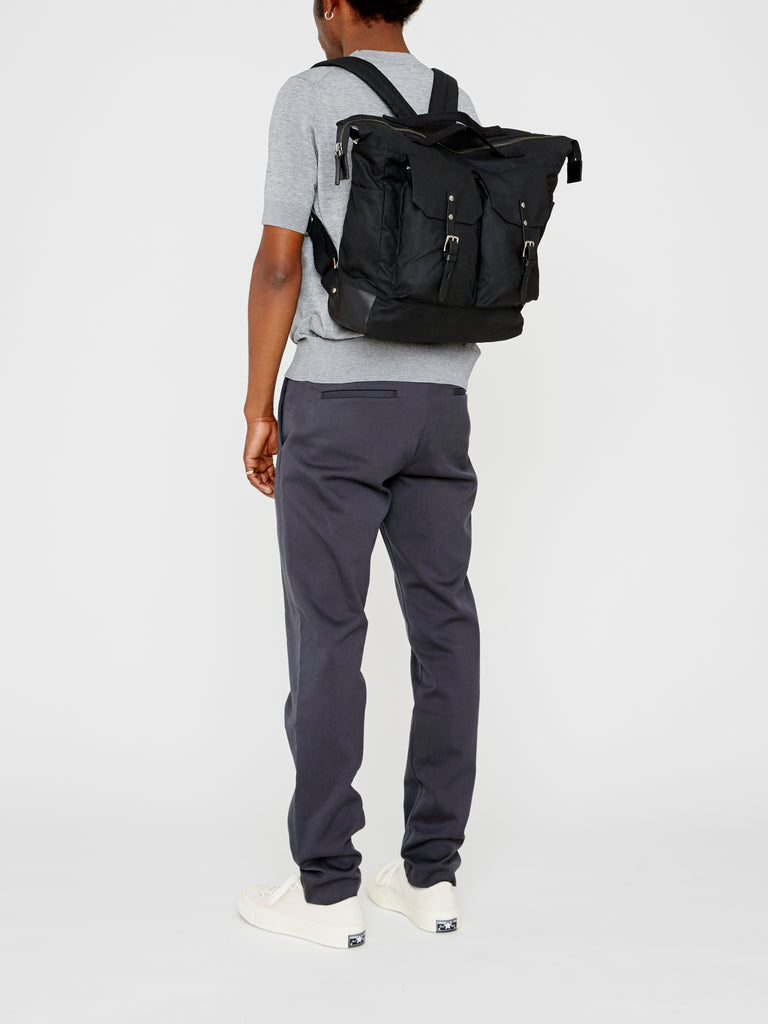 Frank Large Waxed Cotton Rucksack in Black-RUCKSACK-Ally Capellino-Ally Capellino