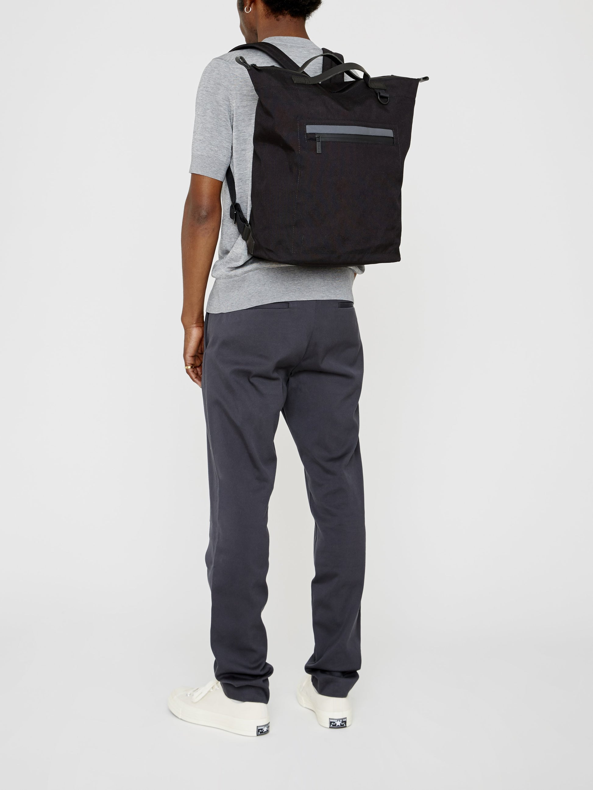 SS19, mens, womens, travel and cycle, nylon, backpack, rucksack, black, black backpack, black rucksack, water resistant, water resistant backpack, reflective, cycle bag, black travel bag,