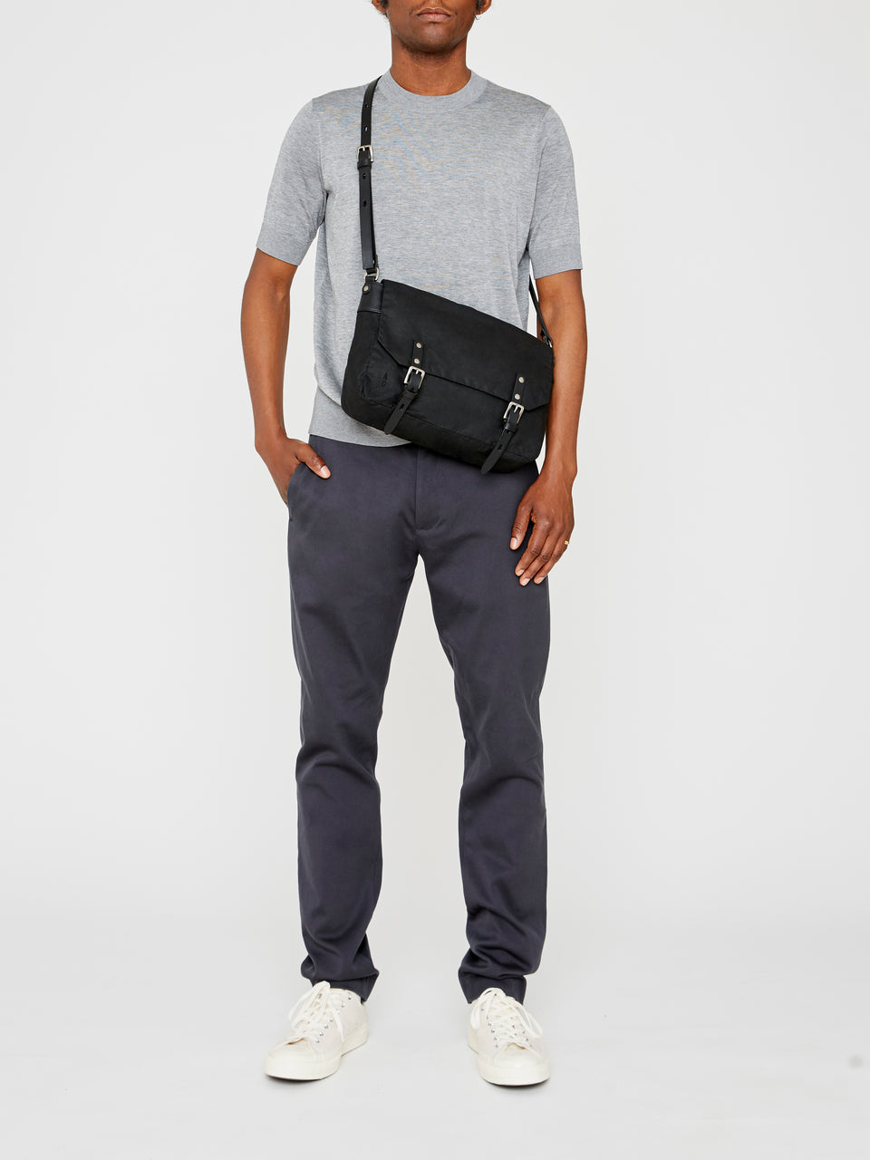 Jeremy Small Waxed Cotton Satchel in Black