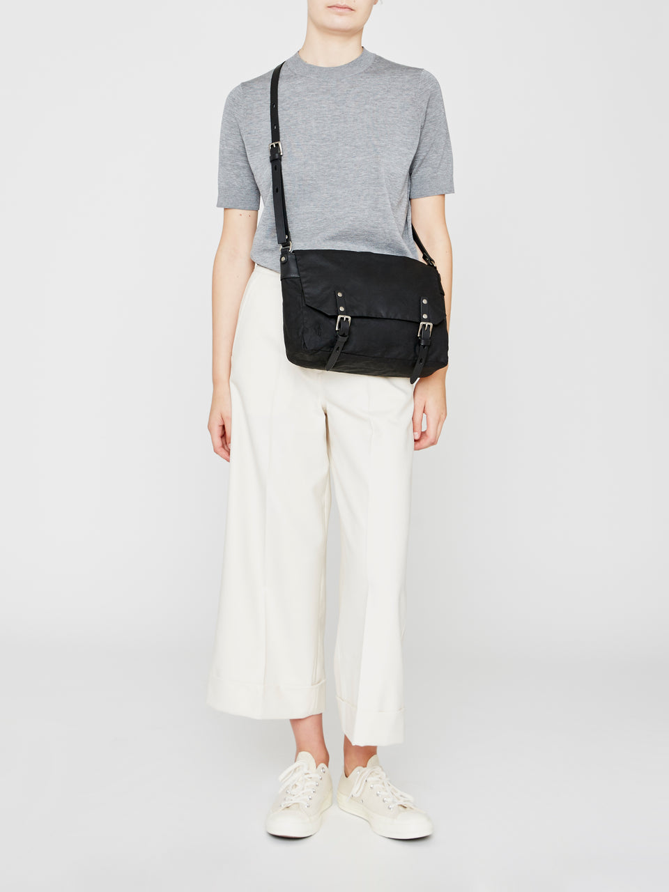Jeremy Small Waxed Cotton Satchel in Black