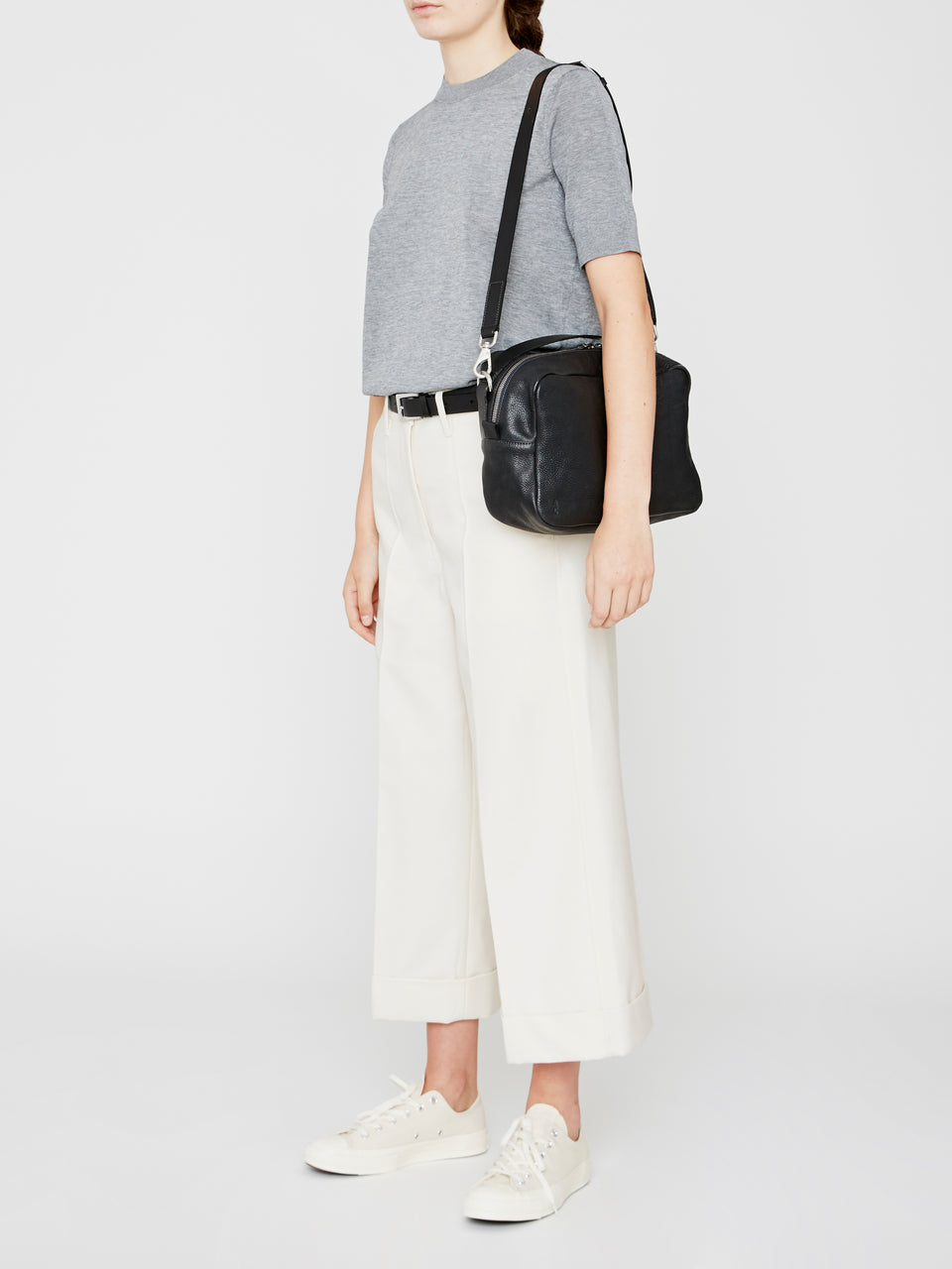 Leila Large Calvert Leather Crossbody Bag in Black