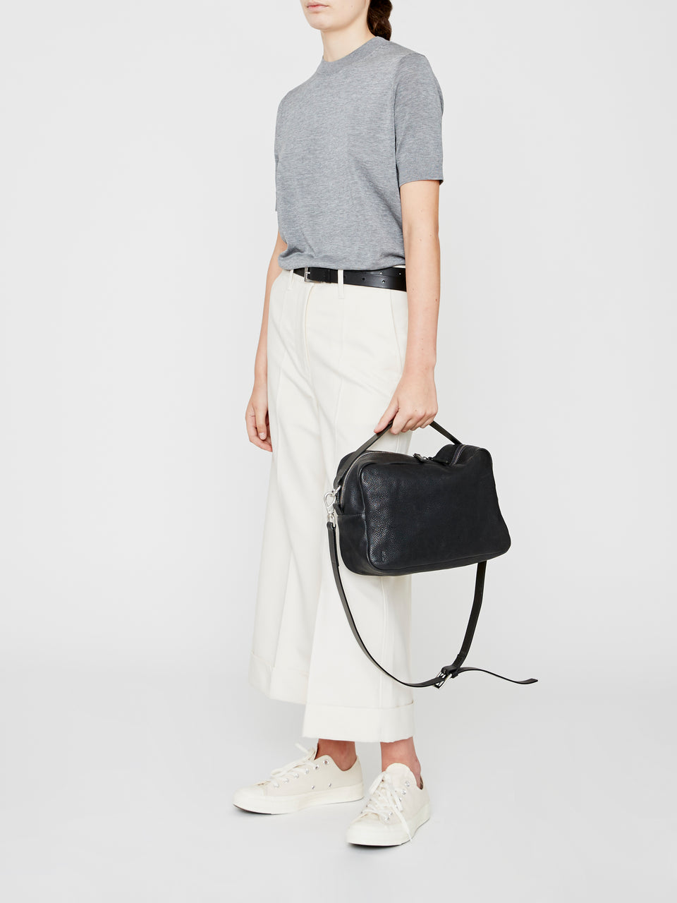 Leila Large Calvert Leather Crossbody Bag in Black