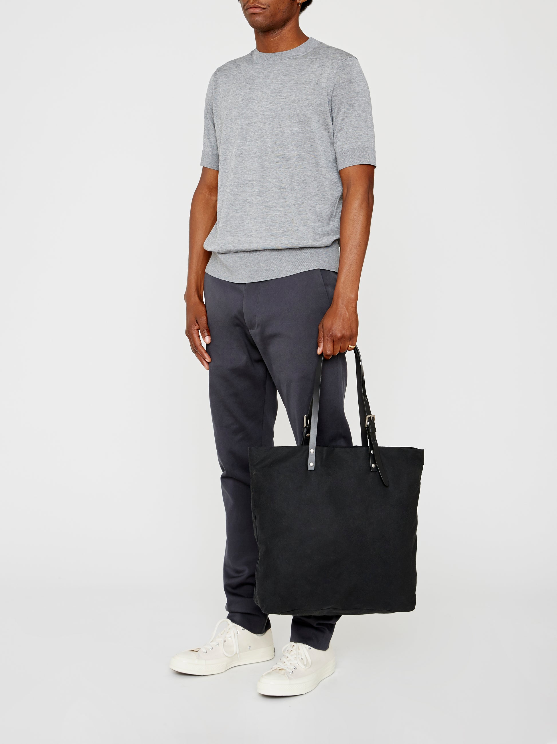 Natalie Waxed Cotton Tote in Black-TOTE-Ally Capellino-Ally Capellino