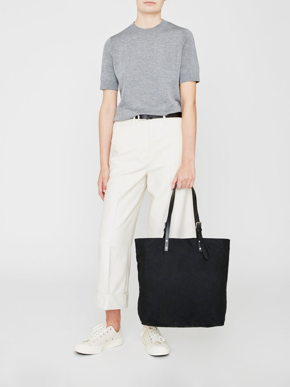 Natalie Waxed Cotton Tote in Black