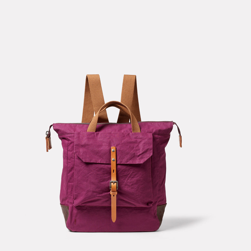 Frances Waxed Cotton Backpack in Plum
