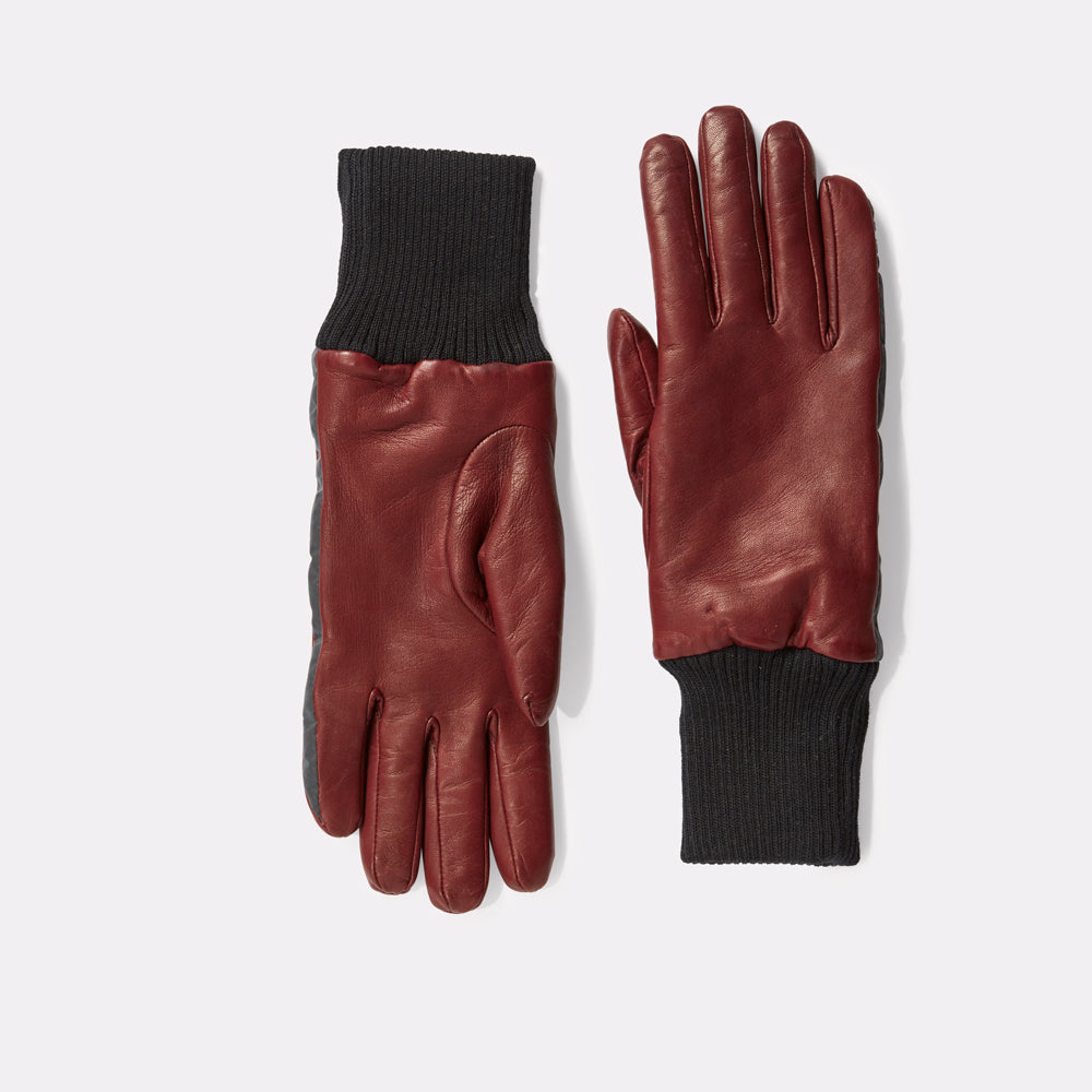 Mens Leather Gloves With Reflective Strips in Emillion Red
