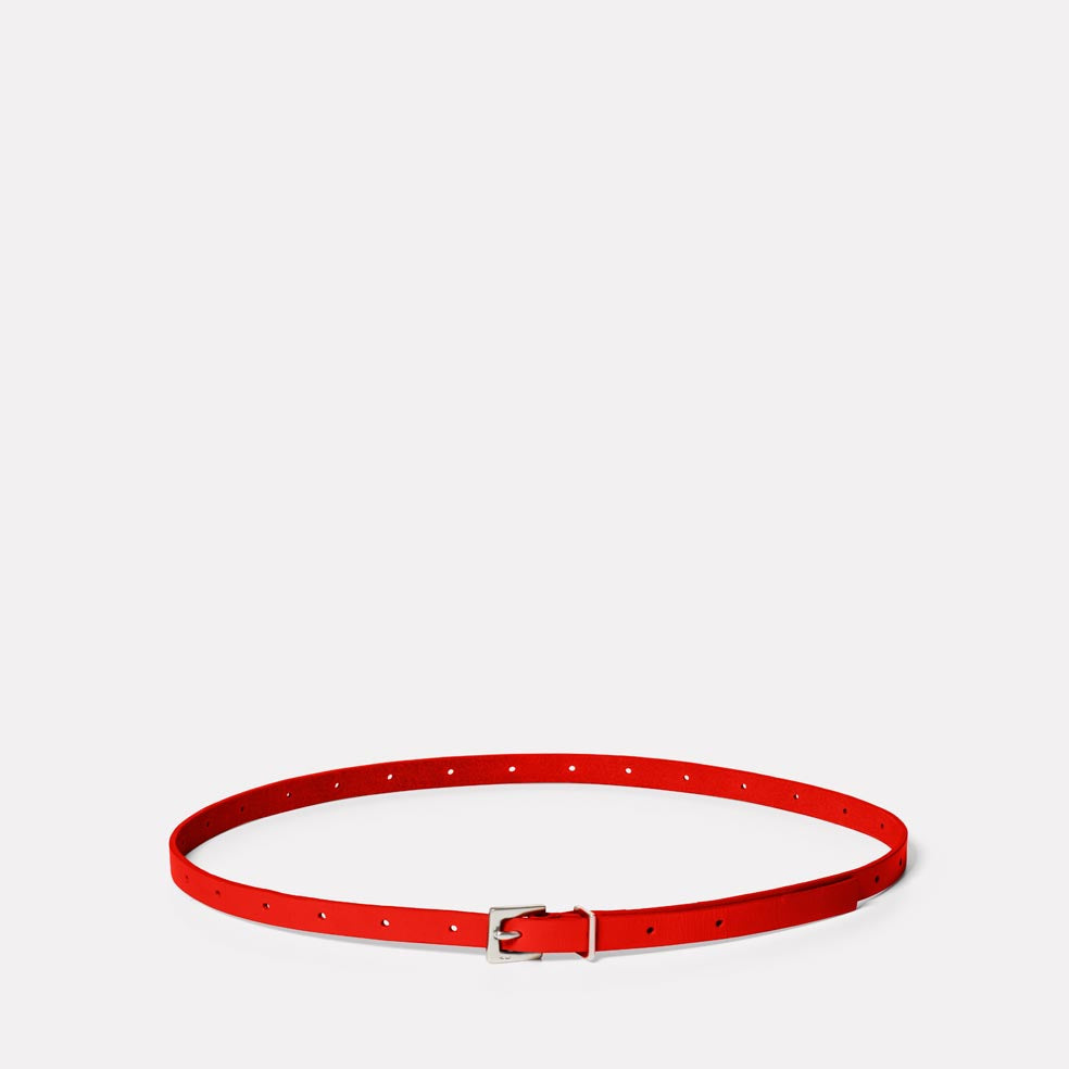 Etty Slim Leather Belt in Tomato Red