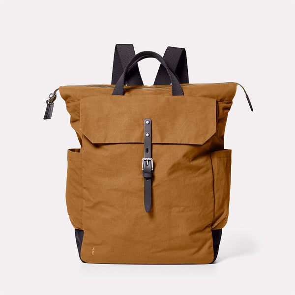 Fin Waxed Cotton Rucksack in Breen Front