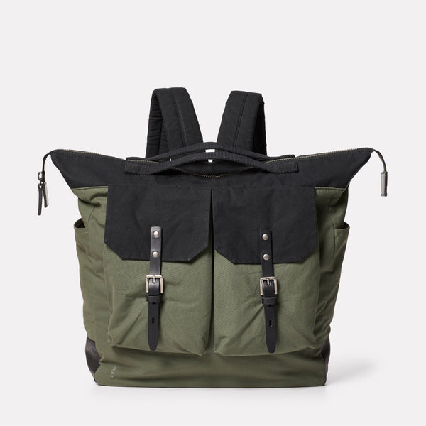 Frank Large Waxed Cotton Rucksack in Black and Olive-RUCKSACK-Ally Capellino-Ally Capellino