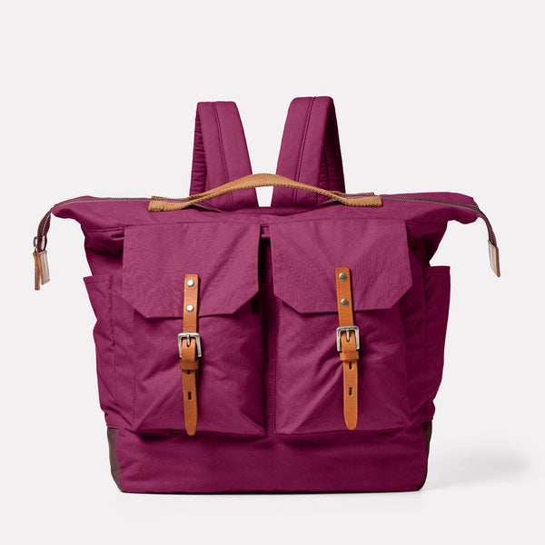  Frank Large Waxed Cotton Rucksack in Plum Front