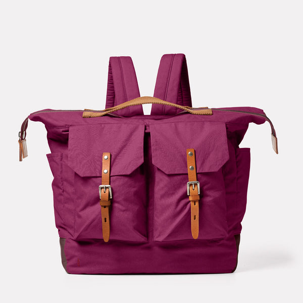  Frank Large Waxed Cotton Rucksack in Plum Front