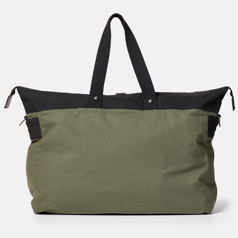 Freddie Waxed Cotton Holdall in Black and Olive