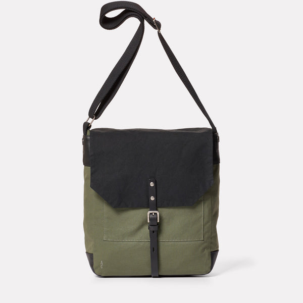 Jonny Waxed Cotton Satchel in Black and Olive-SATCHEL-Ally Capellino-Ally Capellino