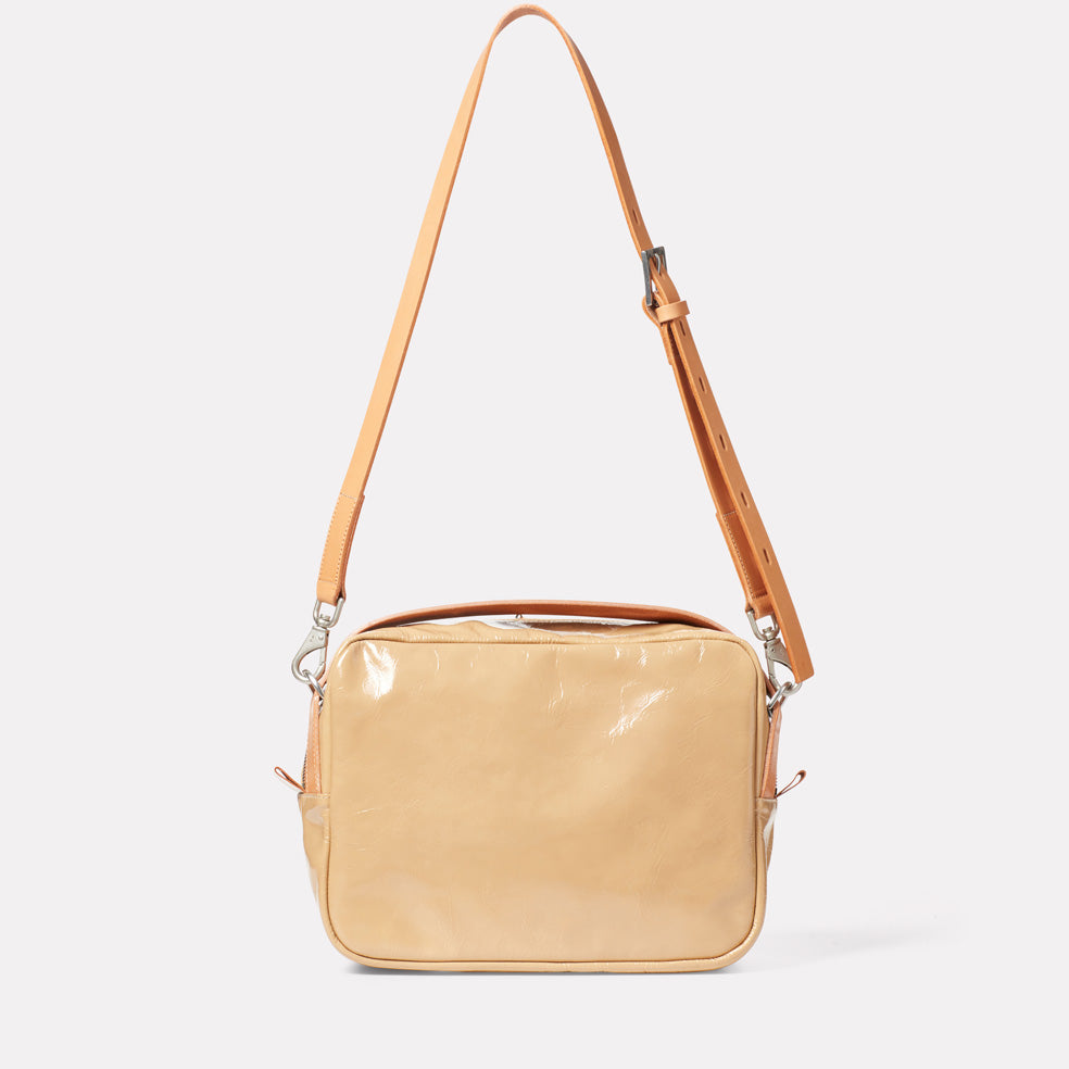 Leila Large Calvert Leather Crossbody Bag in Beige Gloss