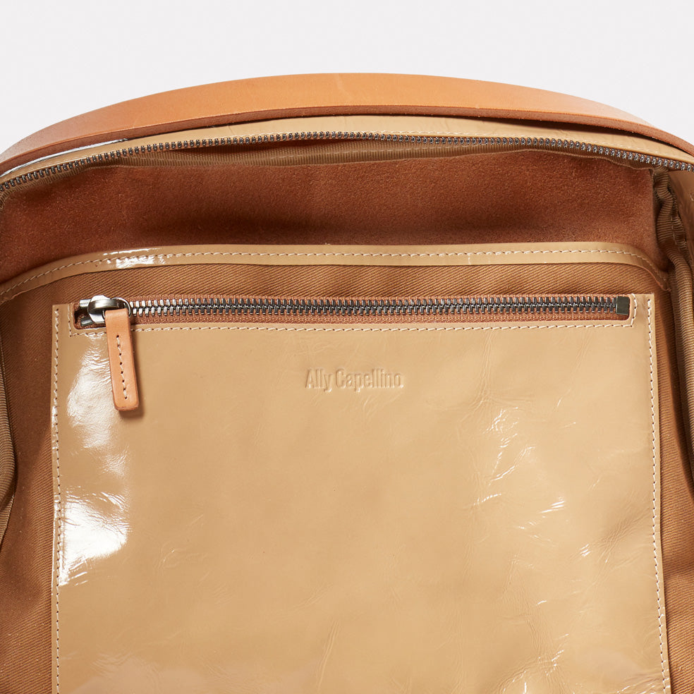 Leila Large Calvert Leather Crossbody Bag in Beige Gloss