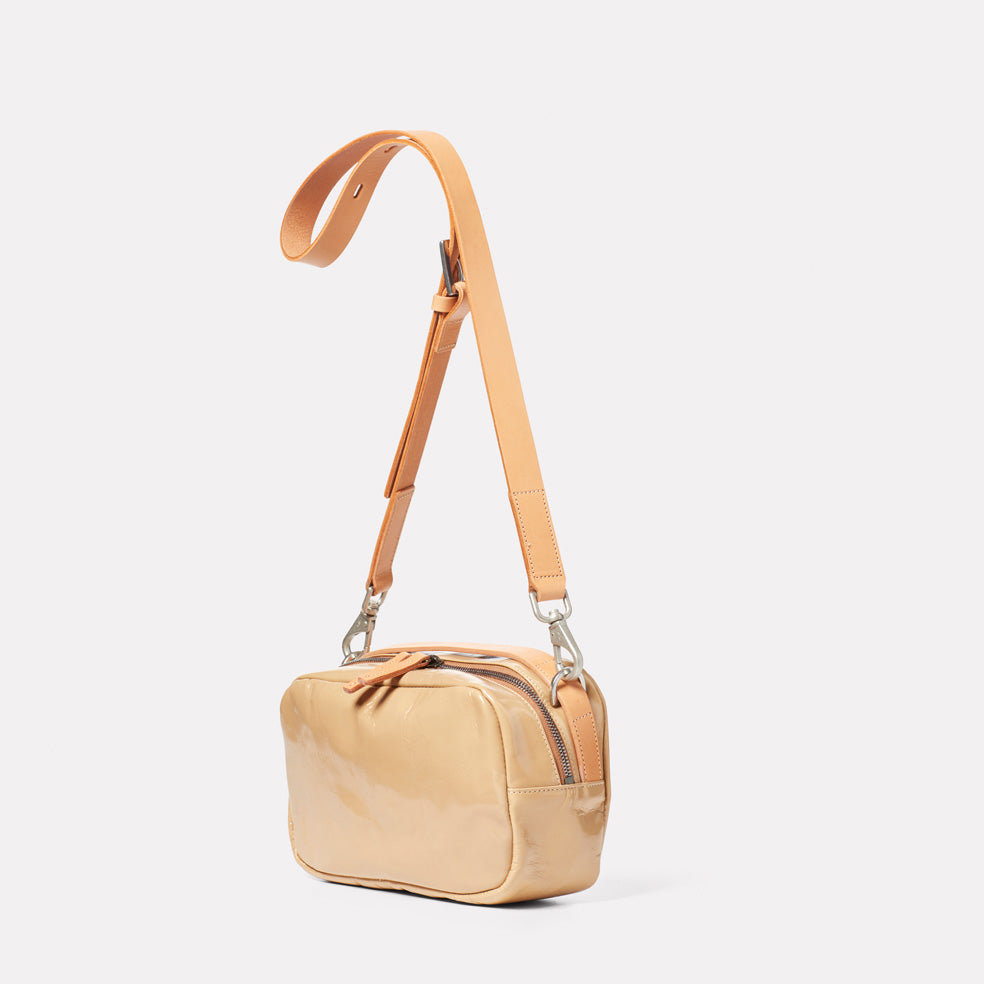 Leila Medium Calvert Leather Crossbody Bag in Beige Gloss