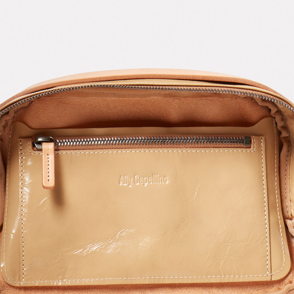 Leila Medium Calvert Leather Crossbody Bag in Beige Gloss