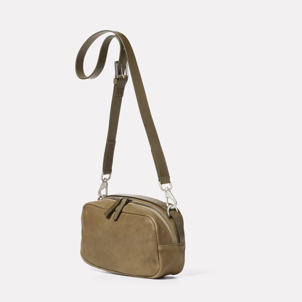 Leila Medium Calvert Leather Crossbody Bag in Moss