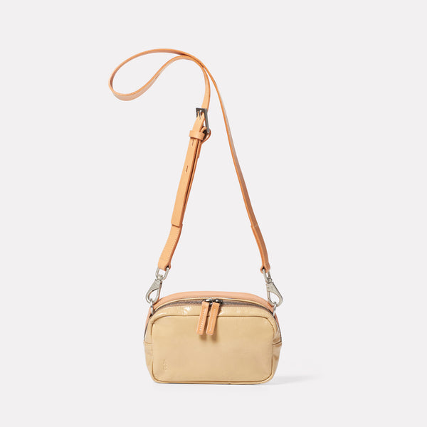 Leila Small Calvert Leather Crossbody Bag in Beige Gloss-Handbags-Ally Capellino-Ally Capellino