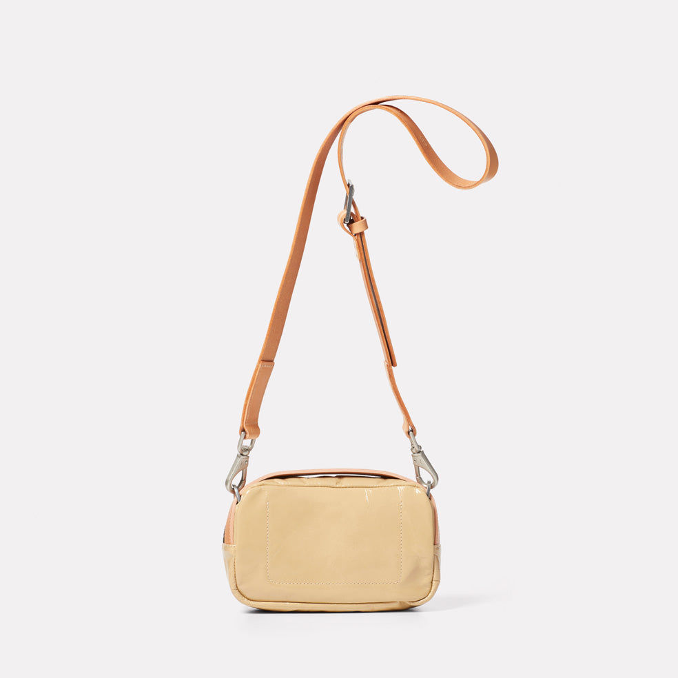 Leila Small Calvert Leather Crossbody Bag in Beige Gloss