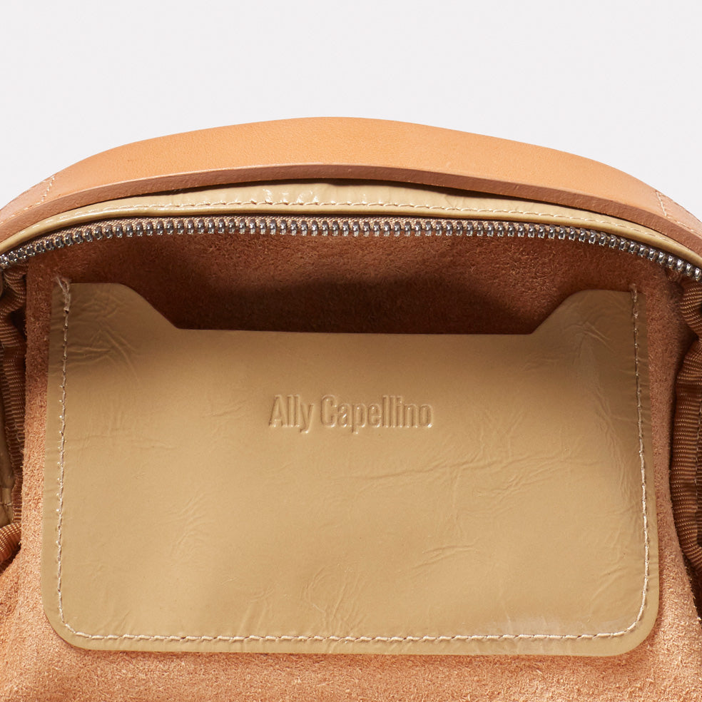Leila Small Calvert Leather Crossbody Bag in Beige Gloss