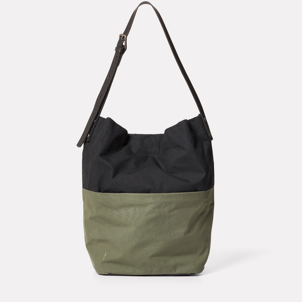 Lloyd Waxed Cotton Bucket Bag in Black and Olive-BUCKET-Ally Capellino-Ally Capellino