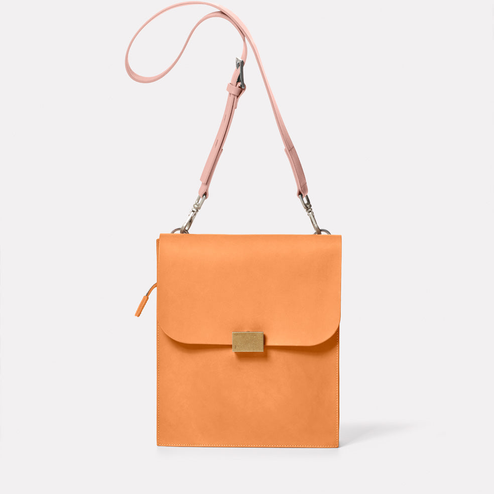 Lori Boundary Leather Crossbody Lock Bag in Apricot