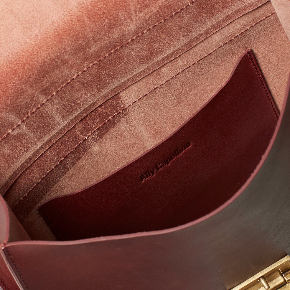 Lori Boundary Leather Crossbody Lock Bag in Oxblood