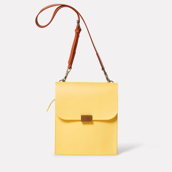 Lori Boundary Leather Crossbody Lock Bag in Yellow-PORTRAIT BAG-Ally Capellino-Yellow-Lemon-Leather-Crossbody