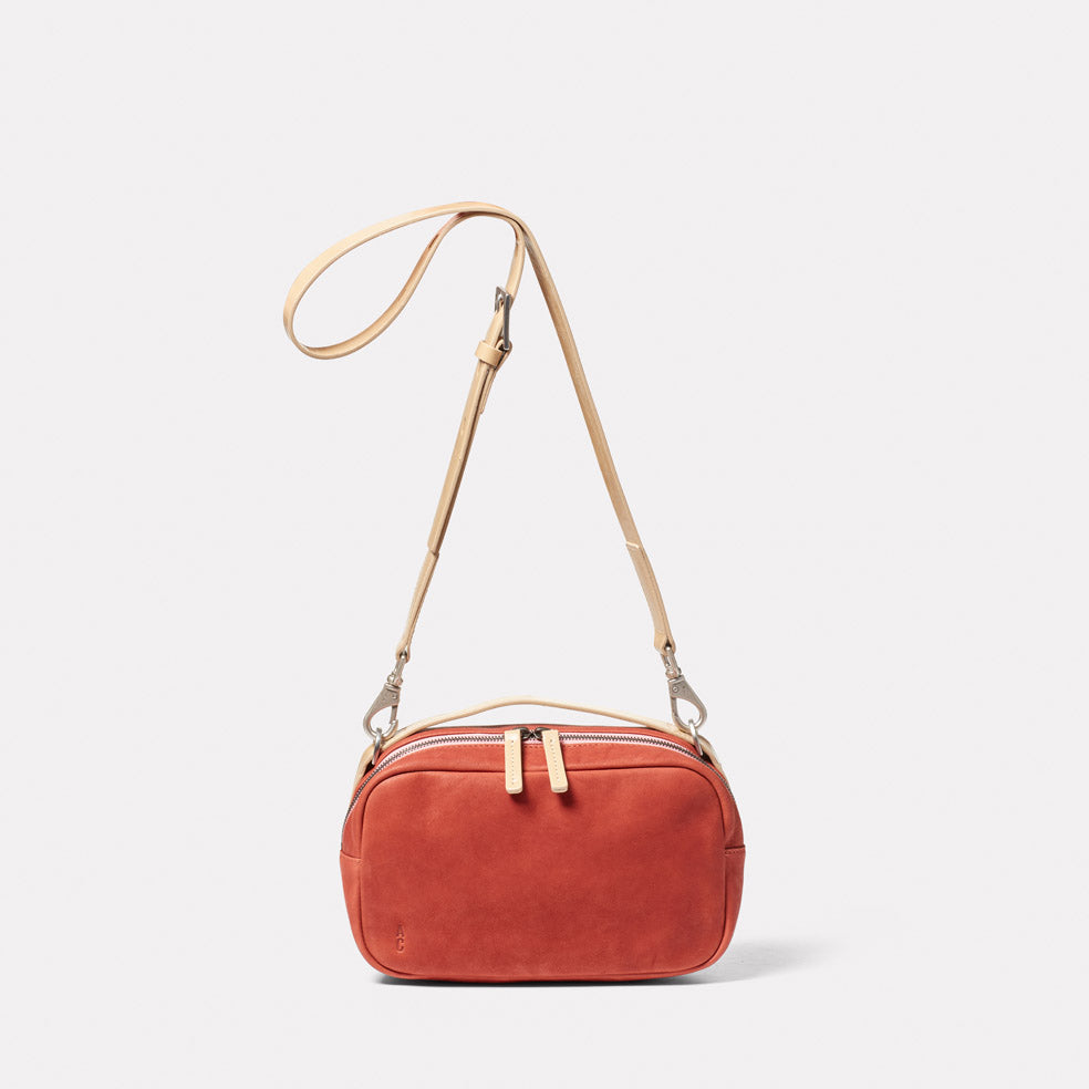 Leila Medium Calvert Leather Crossbody Bag in Rust