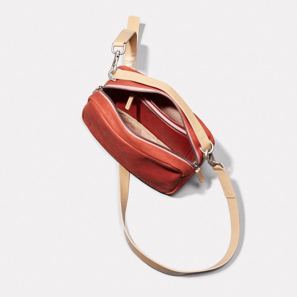Leila Medium Calvert Leather Crossbody Bag in Rust