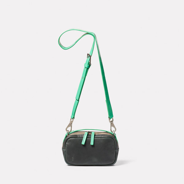 Leila Small Calvert Leather Crossbody Bag in Dark Green Front