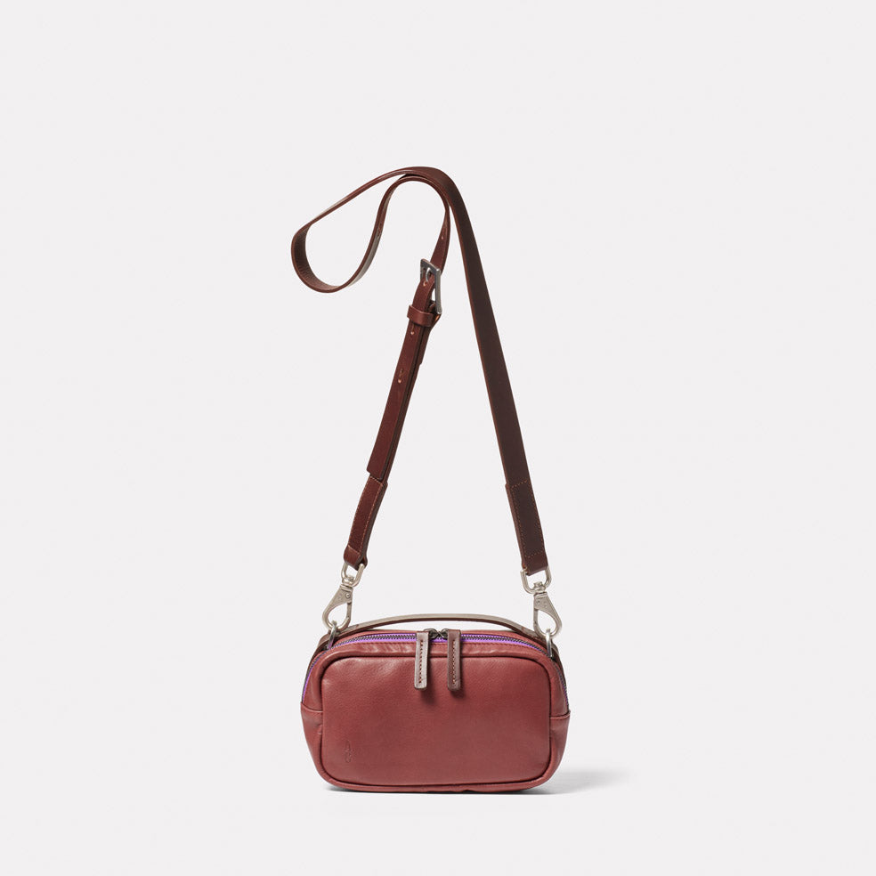 Leila Small Calvert Leather Crossbody Bag in Oxblood