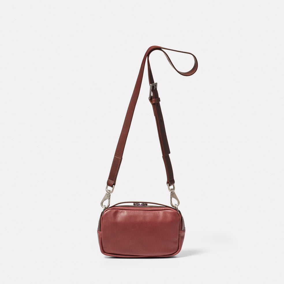 Leila Small Calvert Leather Crossbody Bag in Oxblood