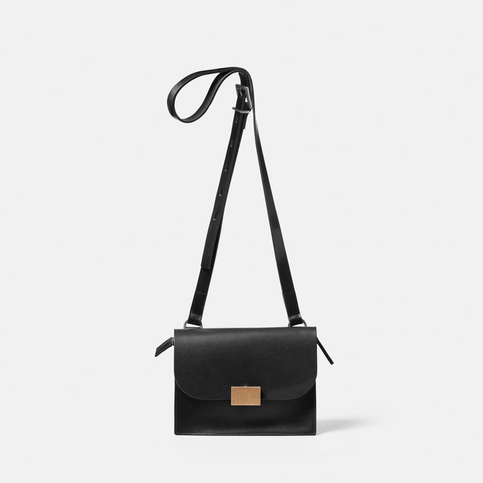 Lockie Boundary Leather Crossbody Lock Bag in Black