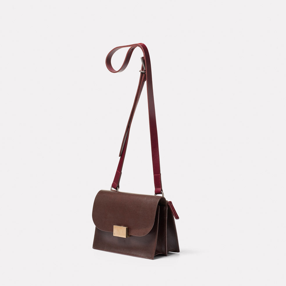 Lockie Boundary Leather Crossbody Lock Bag in Brown