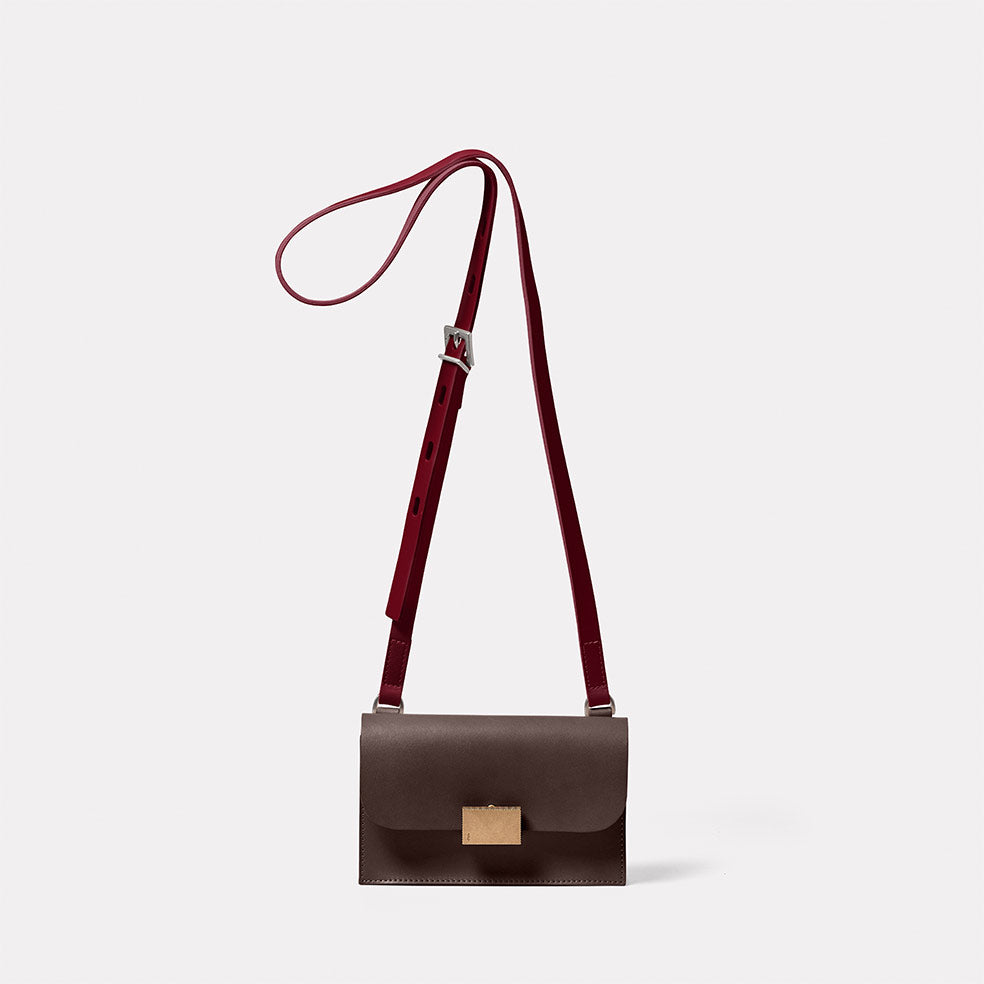 Mini Lock Boundary Leather Crossbody Lock Bag in Brown