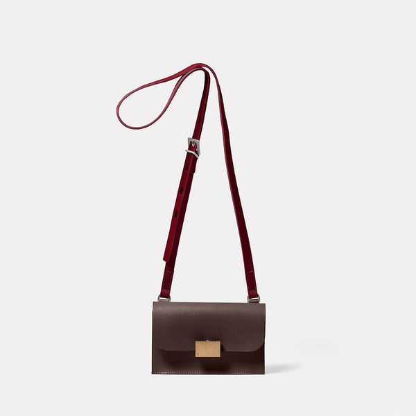 Mini Lock Boundary Leather Crossbody Lock Bag in Brown