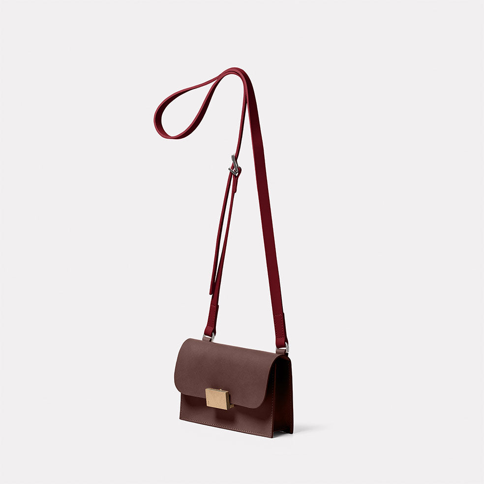 Mini Lock Boundary Leather Crossbody Lock Bag in Brown