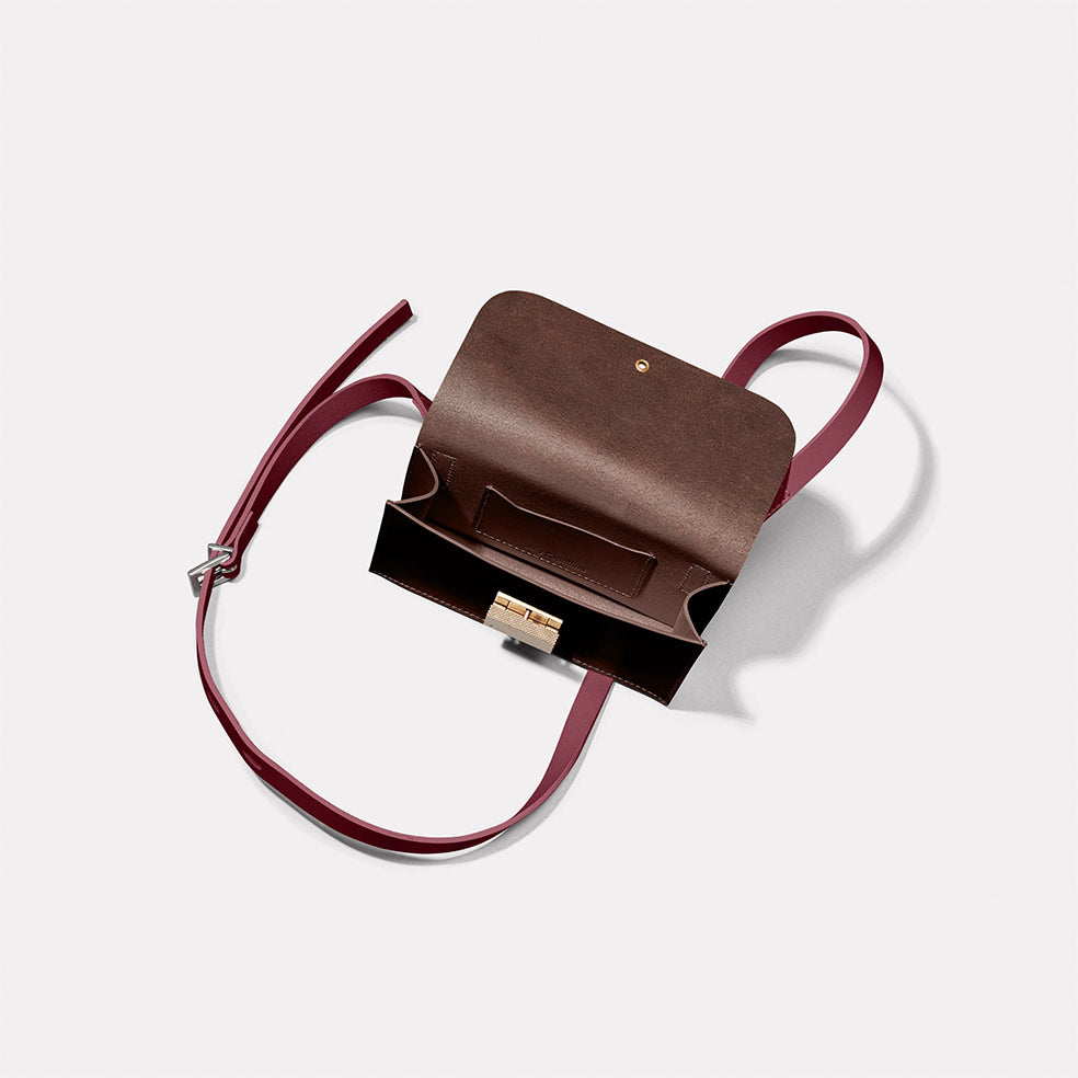 Mini Lock Boundary Leather Crossbody Lock Bag in Brown