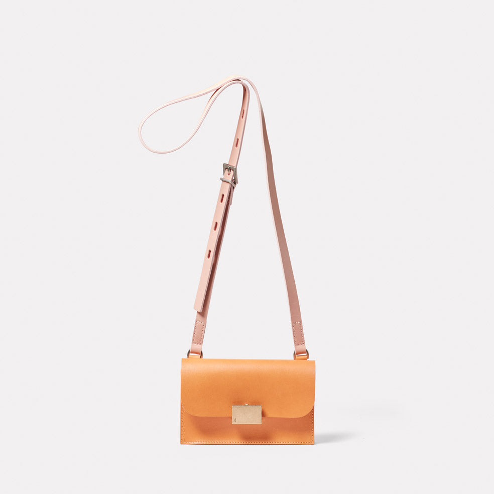 Mini Lock Boundary Leather Crossbody Lock Bag in Apricot