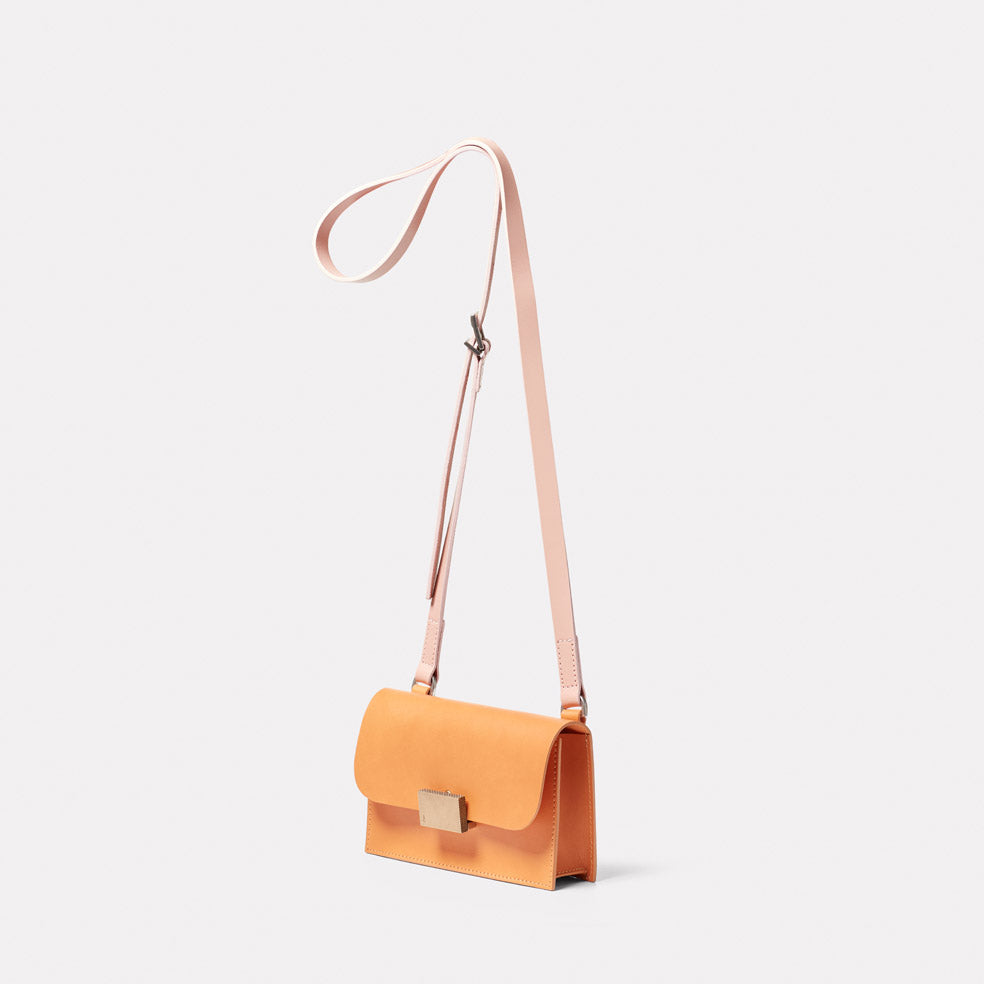 Mini Lock Boundary Leather Crossbody Lock Bag in Apricot