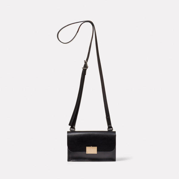 Mini Lock Boundary Leather Crossbody Lock Bag in Black Front