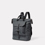 Frances Waxed Cotton Backpack in Dark Grey side view