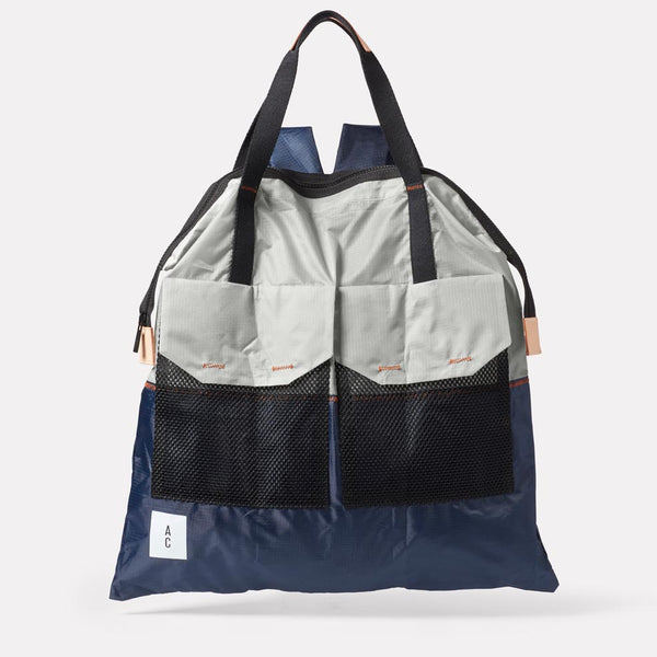 Hank Packable Zip Top Tote/Backpack in Navy and Grey